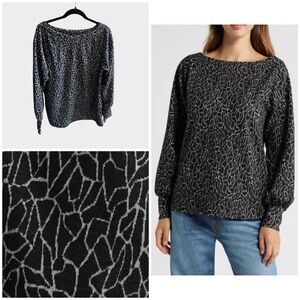 NEW Bobeau Mosaic Print Off the Shoulder Knit Top, Medium